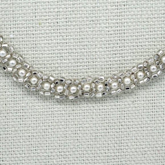 Extra long white Pearls and crystal seed beaded necklace. - Picture 3 of 3